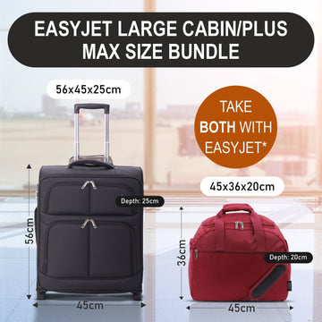 Aerolite (56x45x25cm) Easyjet Large Cabin, British Airways Jet2 Maximum Soft Shell Cabin Suitcase & (45x36x20cm) Easyjet Max Holdall